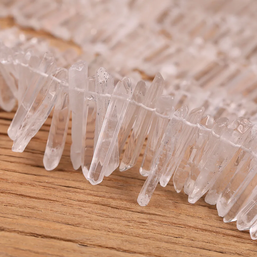 Top Drilled White Clear Natural Crystal Quartz Stuck Point Beads Pendant,Raw Stone Facted Spike Beads Strand For Jewelry Making