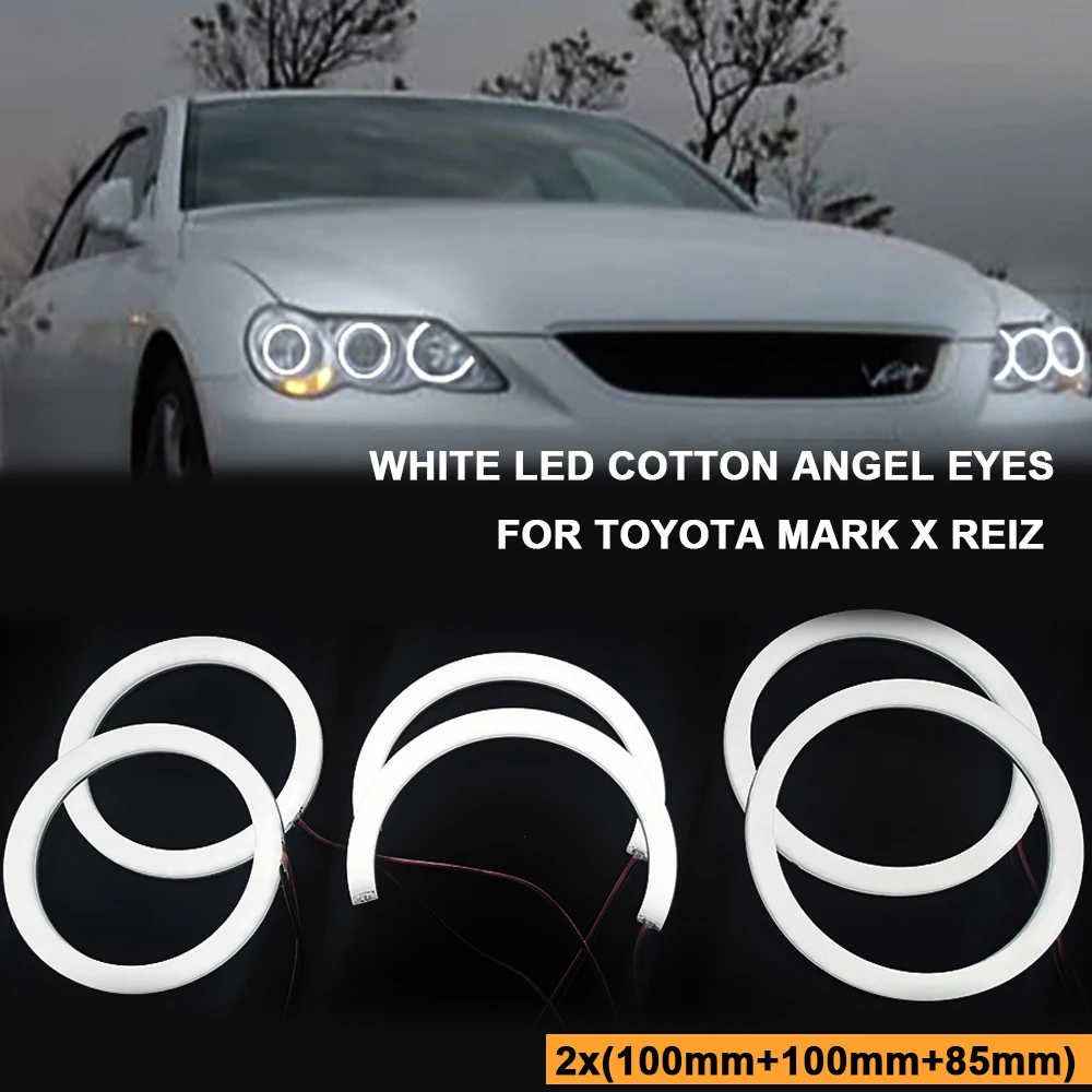 6Pcs White LED Angel Eyes Cotton Light for Toyota Reiz Mark X 2004 2005 2006 2007 2008 2009 Halo Ring Autto Headlight Kits