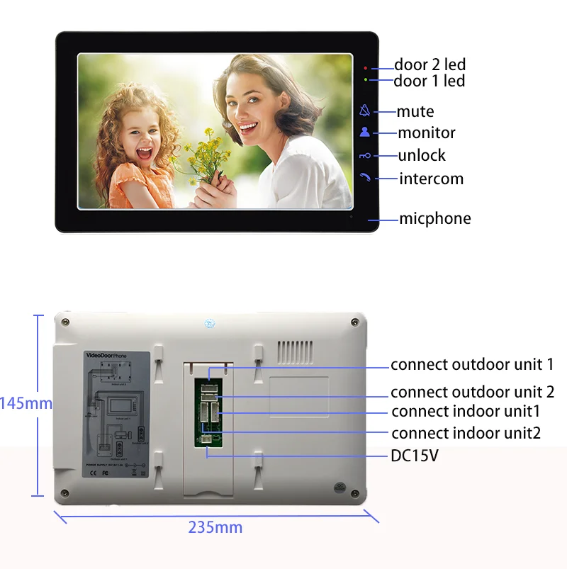 Interfone com vídeo, 9 polegadas, com fio, sistema de monitoramento interno, lcd, à prova d\'água, câmera ir, desbloqueio