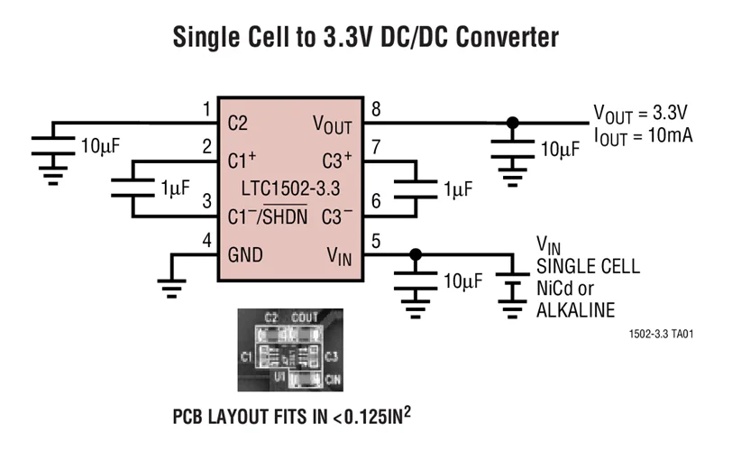 LTC1502CMS8-3.3 LTC1502 - Single Cell to 3.3V Regulated Charge Pump DC/DC Converter