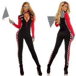 Sexy Lady Race Car Driver Costumes Long Sleeves Racer Girl Uniform Racing Jumpsuit Cosplay Halloween Costume