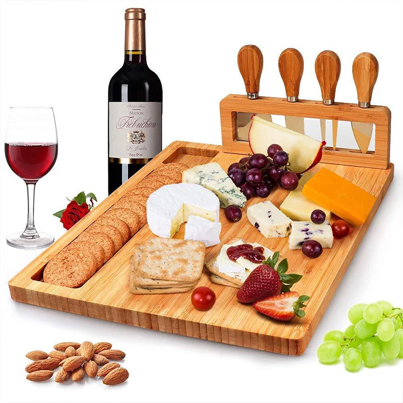 

Chopping Board Bamboo Cheese Board Set Meat Charcuterie Platter Serving Tray Fruits Delicious Kitchen Cooking Tools Dinner Plate