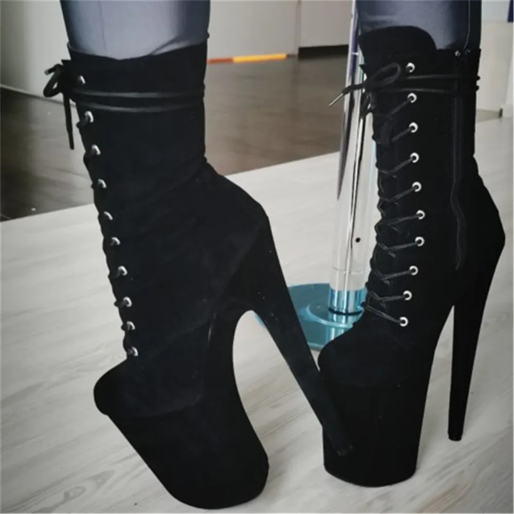 Botines sexys, bolso de ante negro, zapatos de baile en barra y baile para fiesta de modelado, tacones de 20 cm de altura