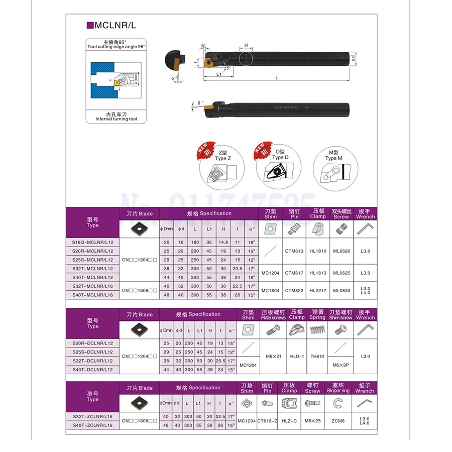 S16Q-MCLNR12 S20R-MCLNR12 95 Graden Draaibank Houder S25S-MCLNR12 S25S-MCLNL12 Cnc Draaibank Snijgereedschap Interne Draaigereedschappen, Cnmg