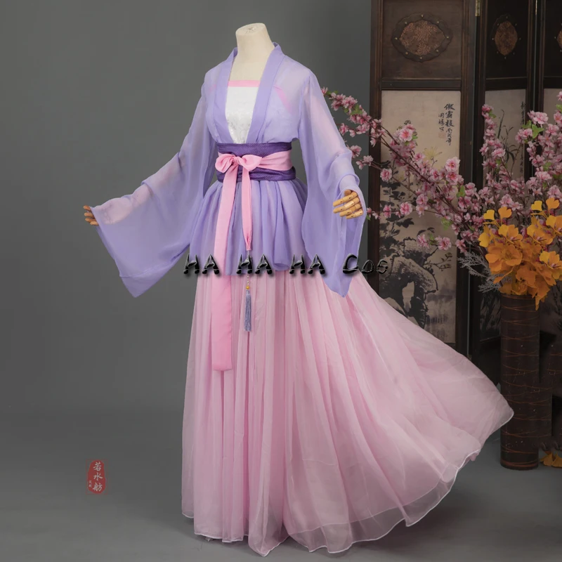 Anime Mo Dao Zu Shi Childhood Jiang YanLi Cosplay Costume Chinese Hanfu Purple Dress Women Girl Tang Suit Set Shoes Wig Props