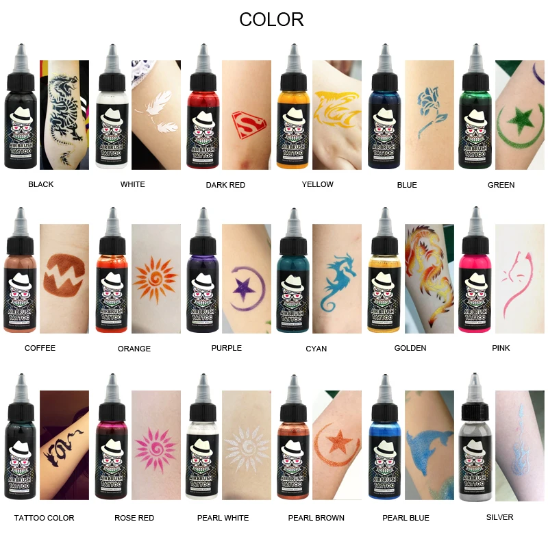 OPHIR 12/18 Colors Temporary Tattoo Airbrush Pigment 30ML/Bottle Airbrush Inks Pigment for Body Paint Colors TA053