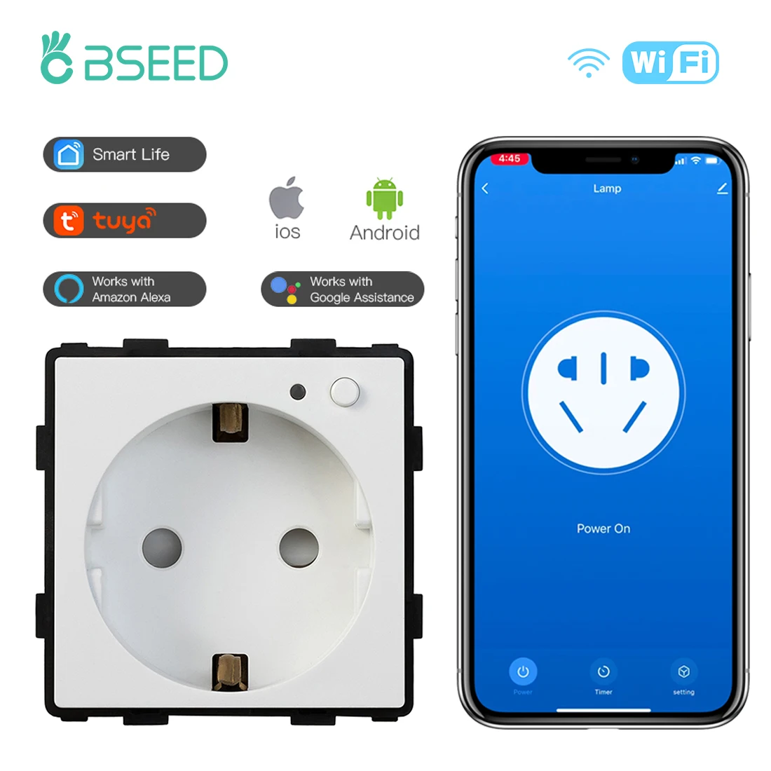 BSEED Standard UE Inteligentne gniazdko elektryczne bez ramki Tylko części do majsterkowania Niebieskie podświetlenie Tuya Alexa Smart Home App Control