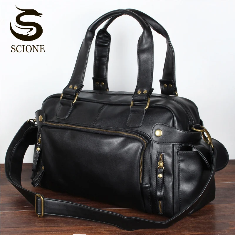 Men Travel Bags High Quality PU Leather Handbags Casual Vintage Shoulder Bag Laptop Bags Black Brown Luggage Hand Bag