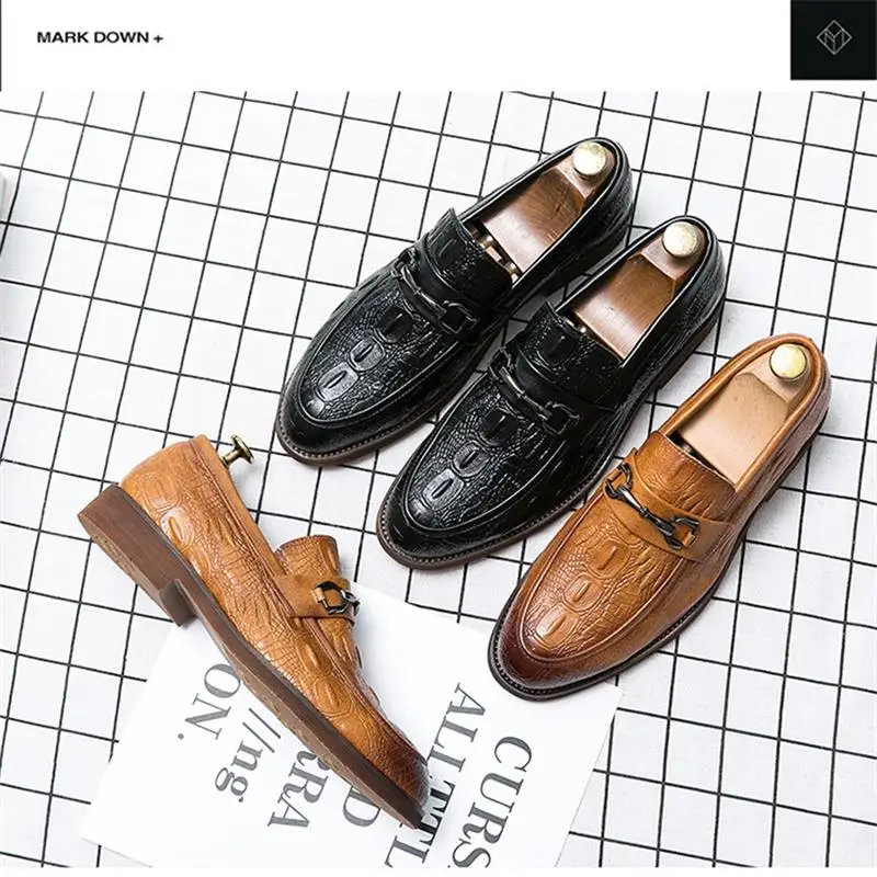 

XQWFH Brand Leather Business Men Dress Shoes Retro Crocodile Designer Nature Leather Oxford Shoes For Men Size EU 37-46