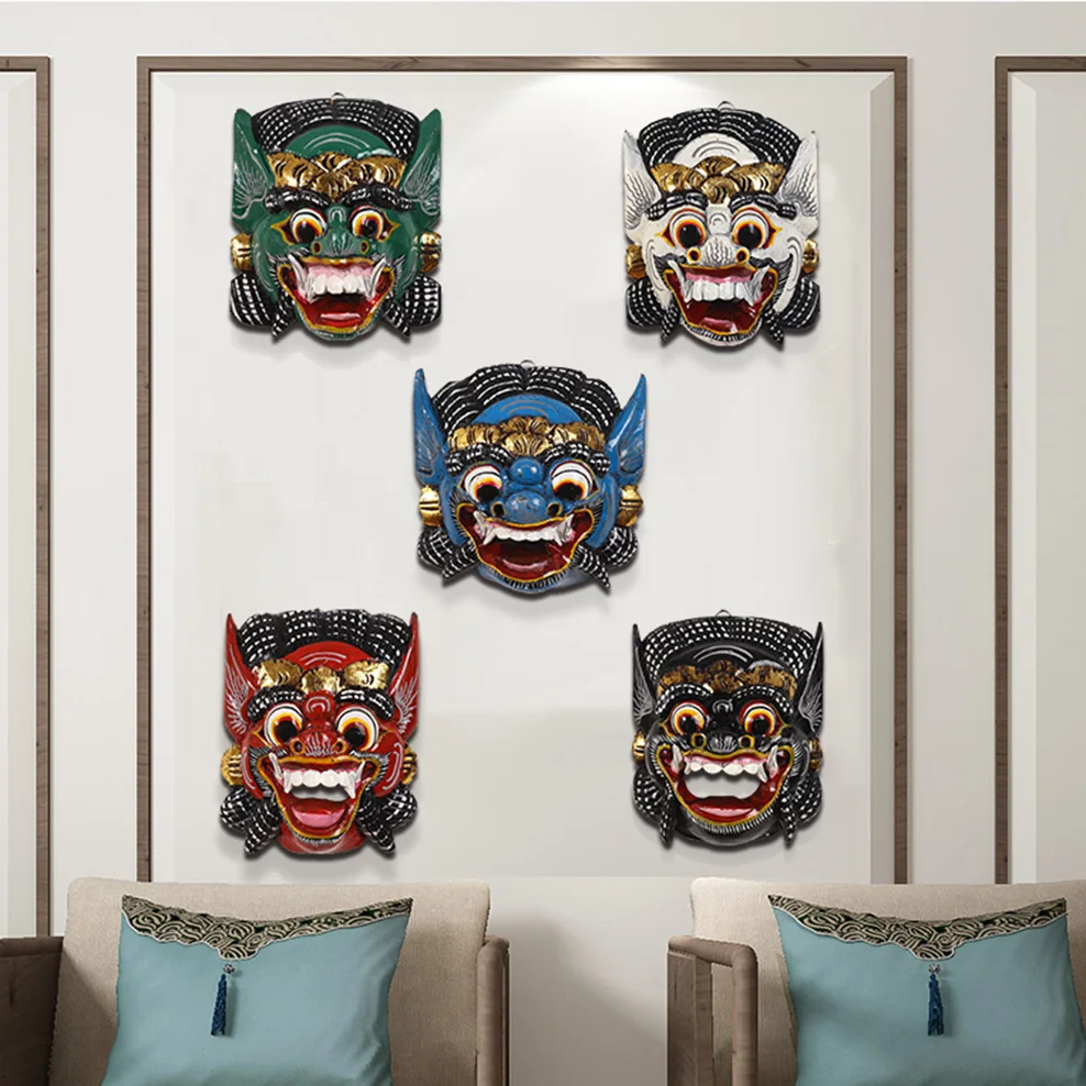 Thai Painted Wooden Mask Southeast Asia Carving Crafts Painted Face Mask Wall Decoration Background Wall Pendant Wall Hanging