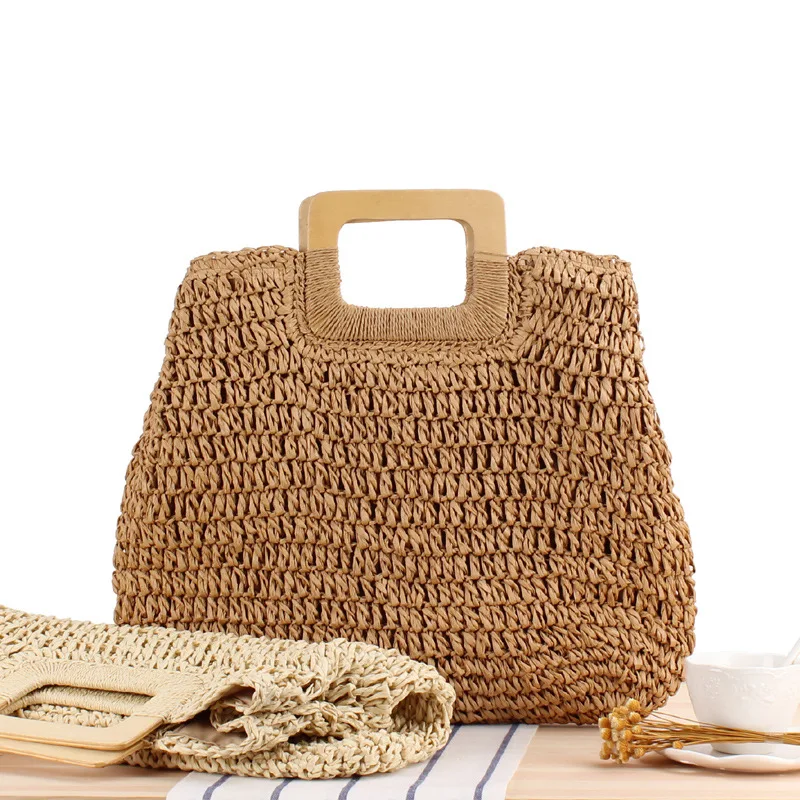 

45x36CM Retro Hand-woven Bag Large Capacity Handbag Hollow Straw Bag Ins Seaside Vacation Beach Bag a7181