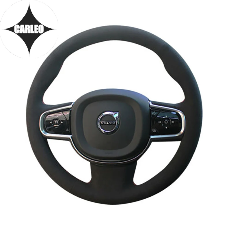 DIY Car Steering Wheel Cover for Volvo S60 S90 V60 Genuine Suede Leather Custom Red Thread Hand Stitching Holder Top Layer Wrap