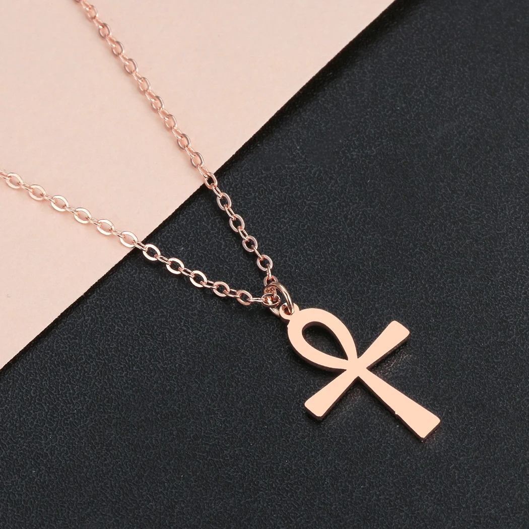 Kinitial Religion Egyptian Ankh Cross Necklaces Pendants for Women Stainless Steel Symbol of Life Necklaces Jewelry Gifts Bijoux