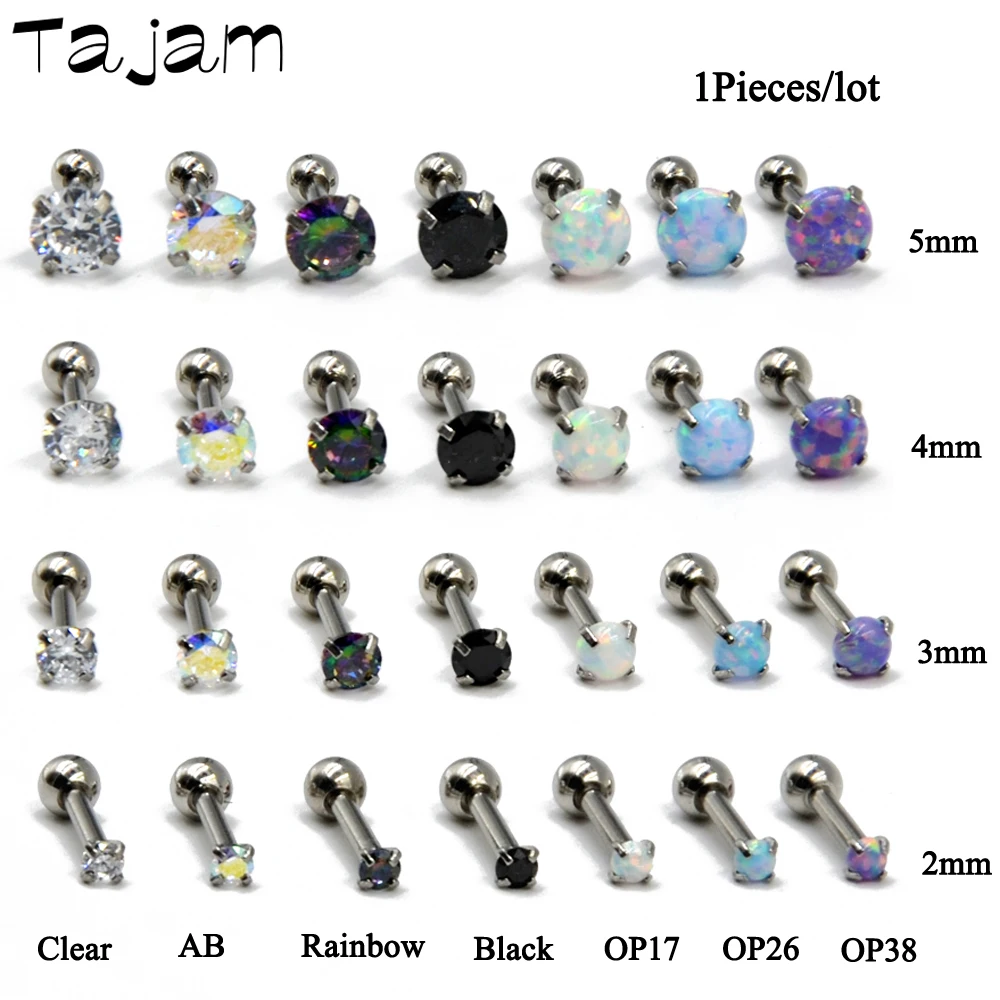 1PC Opal Zircon Earring Helix Tragus Cartilage Ear Studs Round Zircon Opalite Earring Body Piercing Fashion Women Jewelry 1.2mm