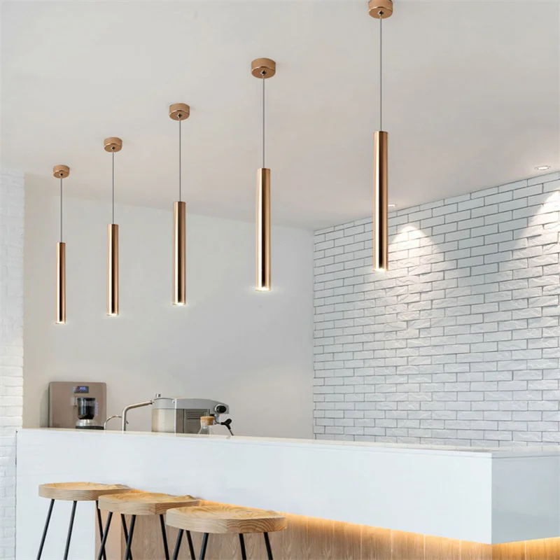 Nordic Long Tube Dimmable 7W 12W Pendant Lights Hanging Kitchen Light Length Adjustable Home Dining Room Lighting Lights