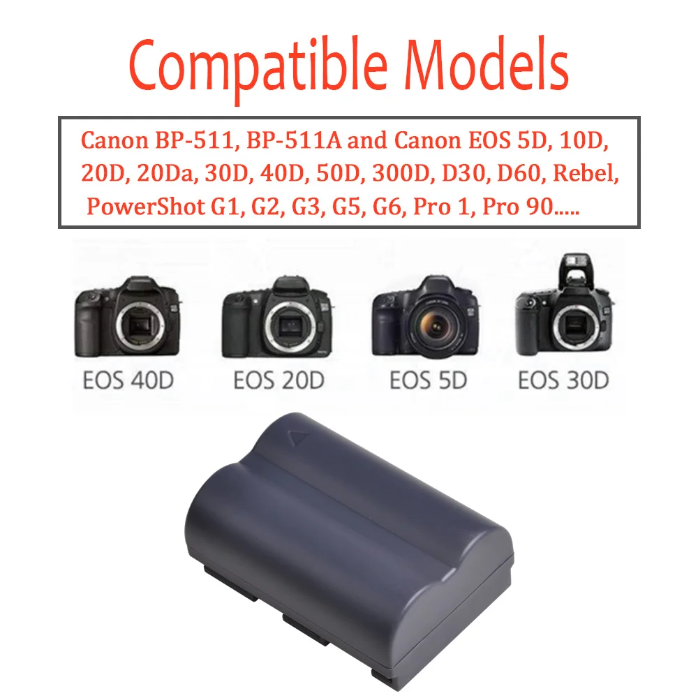 1800mAh BP-511 BP-511A baterie dla Canon EOS 5D 10D 20D 30D 40D 50D 300D PowerShot G1 G2 G3 G5 G6 aparat cyfrowy