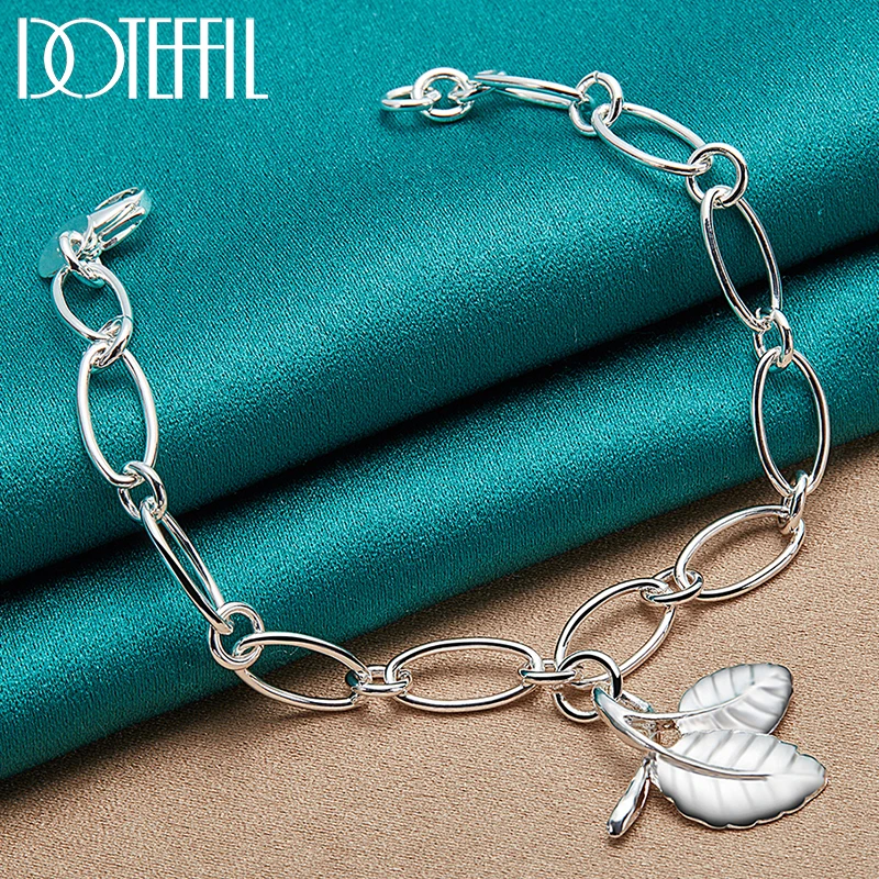 DOTEFFIL 925 Sterling Silver Leaves Pendant Bracelet Chain For Women Wedding Engagement Party Jewelry