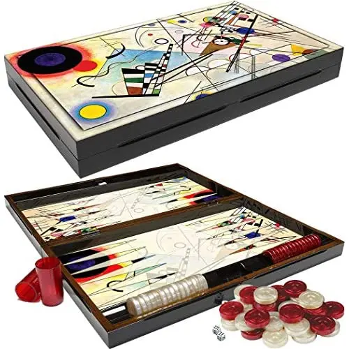 LaModaHome Turkish Backgammon Set, Wooden, Board Game for Family Game Nights, modern Elite Vinyl Unscratchable Backgammon for Adults,