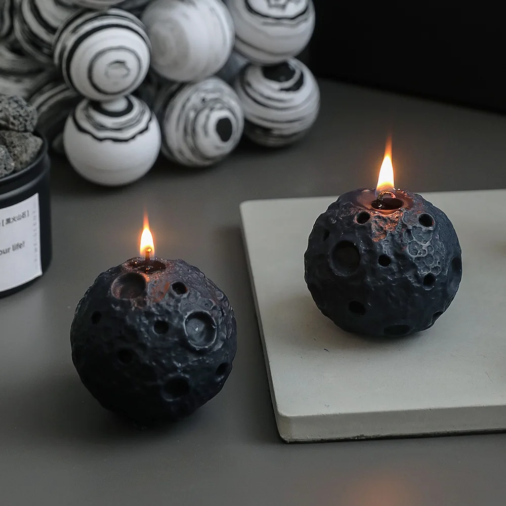 Black candle Lunar scented candles creative bedroom Home decoration Candles home gifts souvenir spherical moon candles for home