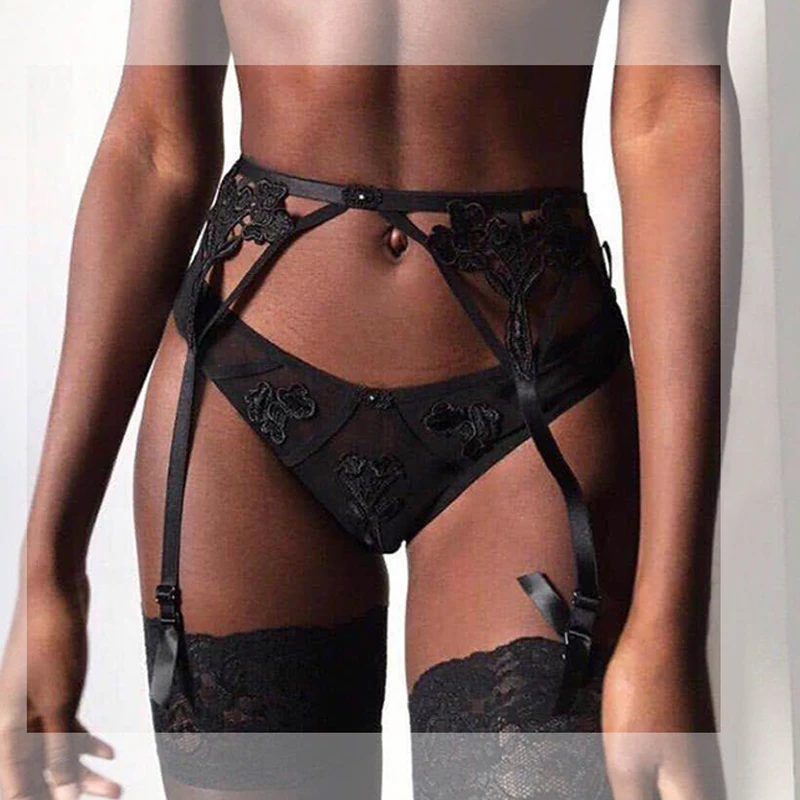 

Sexy Women Lace Black Garter, Temptation Ultra-thin Female Brand Suspender Belt Wedding Embroidery Flower Garters Belts