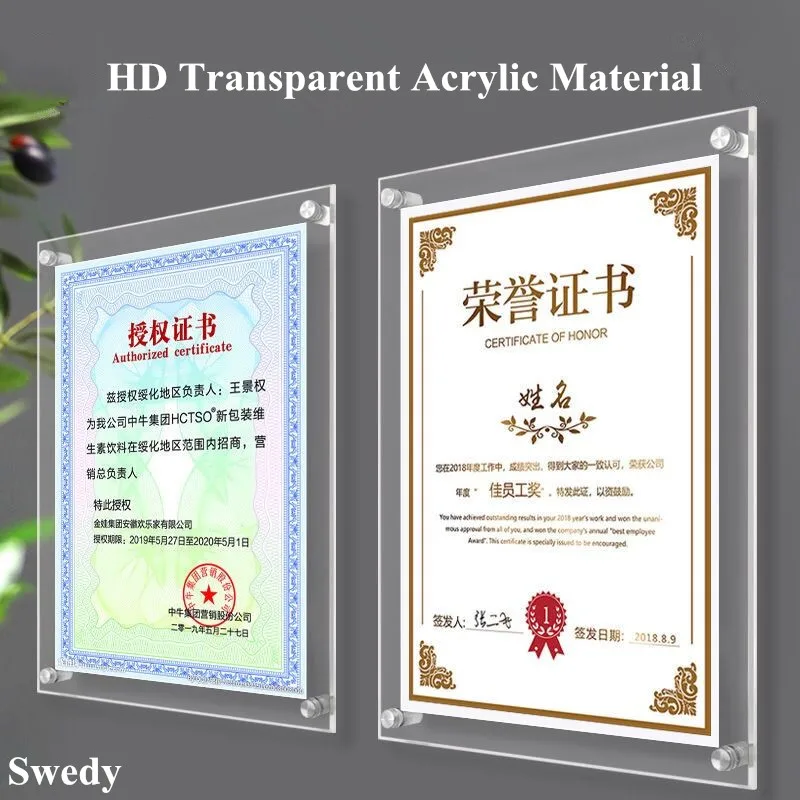 2 Pieces A4 Acrylic Wall Mount Sign Holder 8.5 x 11 Ad Paper Picture Photo Holder Frames Sign Memo Document Menu Holder Display