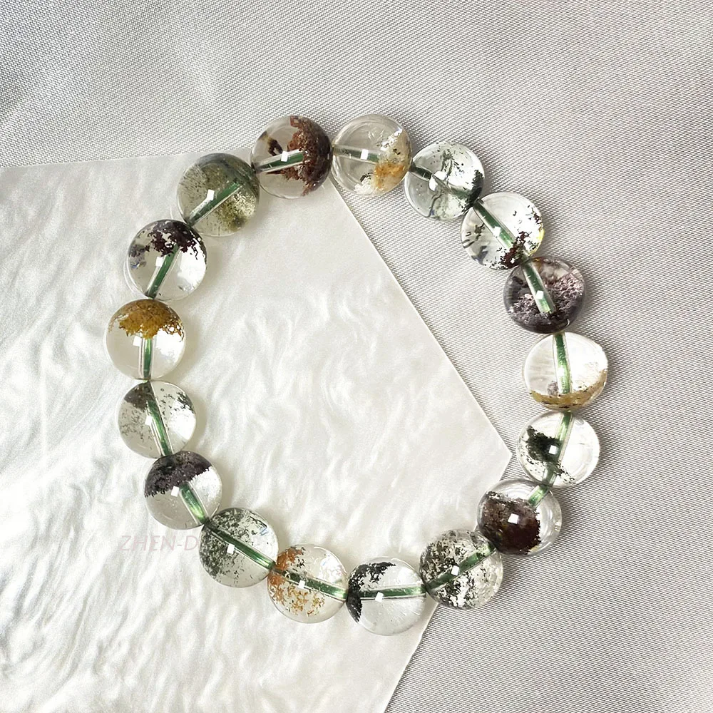 

ZHEN-D Jewelry Natural Phantom Multi-inclusion Crystal 12mm Beads Bracelet High Quality valuable Four Seasons Healing Lover Gift