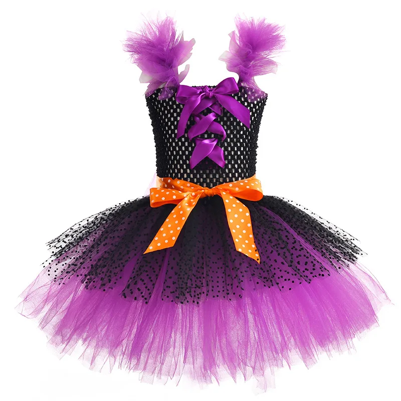 Crianças halloween bruxa trajes festa arco-íris tule tutu vestido crianças carnaval cosplay trajes definir menina fantasia vestidos de baile