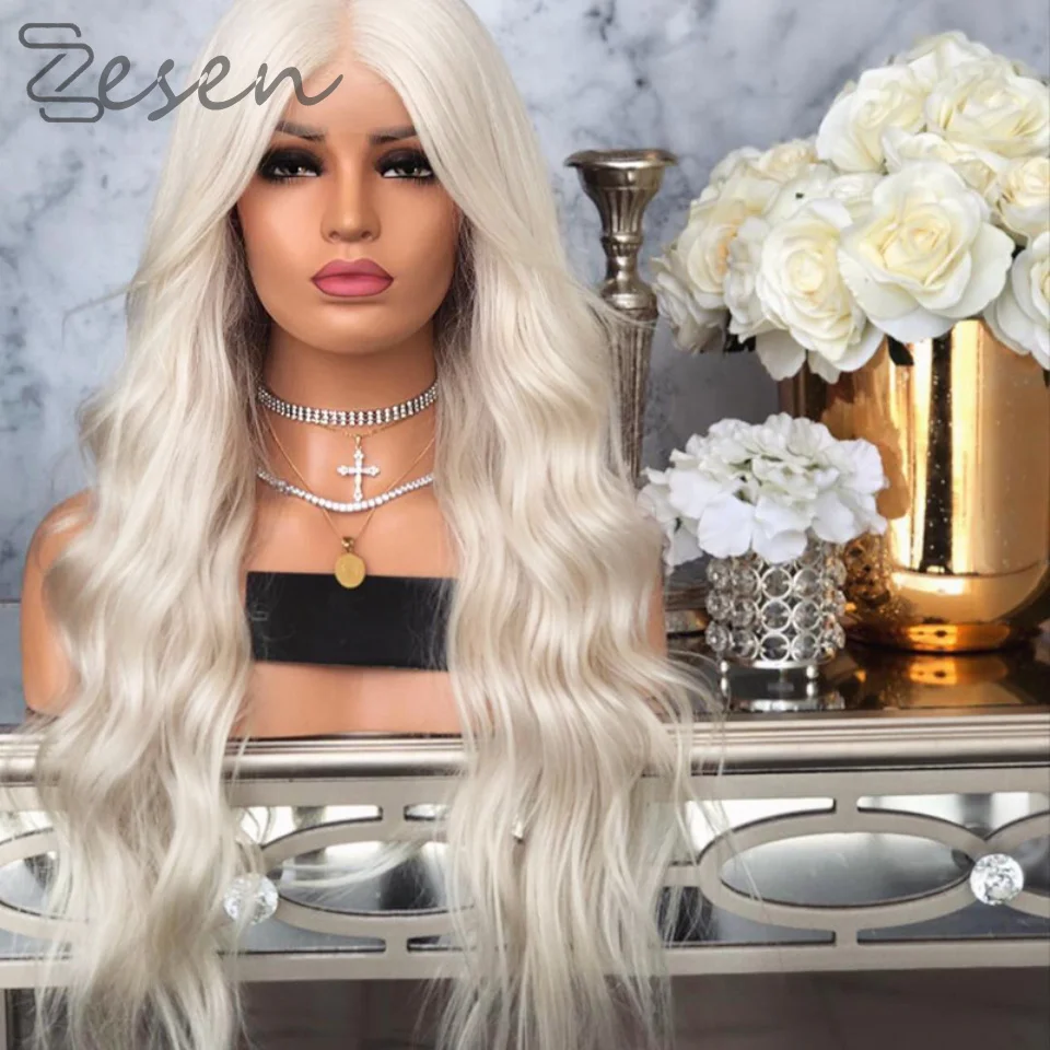 

26 Inch White Ash Blonde Silky Straight Synthetic Lace Front Wig For Women With Babyhair Preplucked Glueless Dray Queen Cosplay