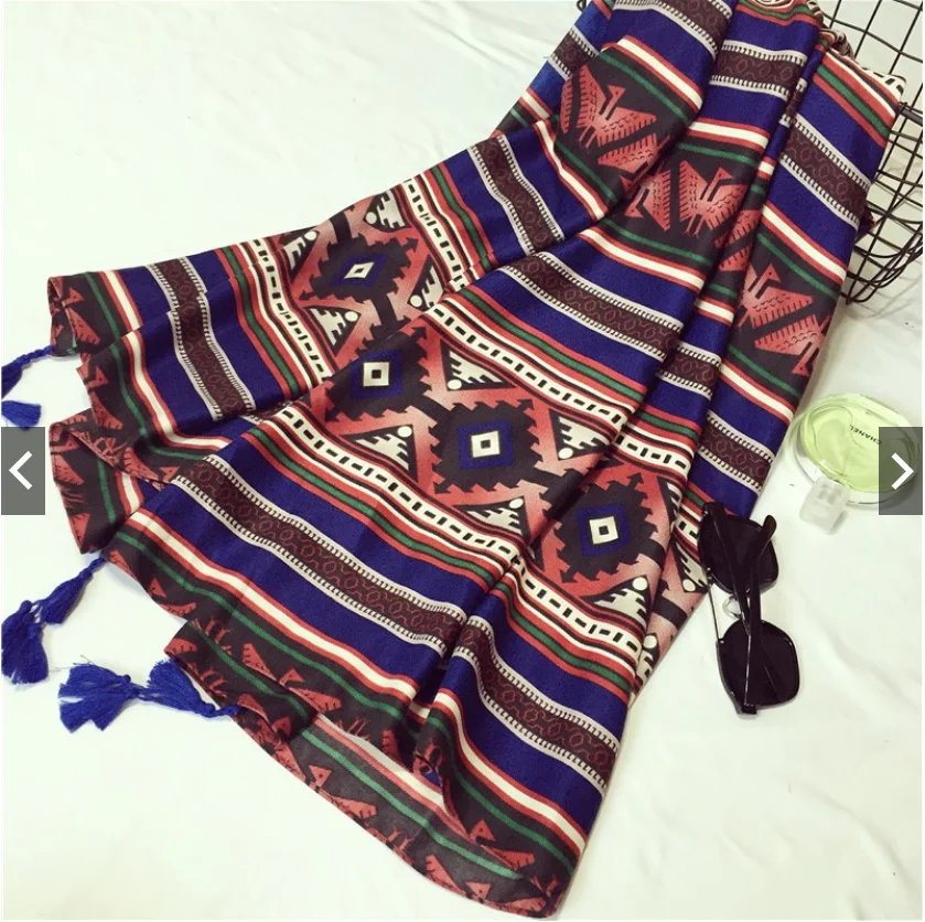 

2021 Newest Women Fashion Scarf Shawls Wraps Hijabs Geometry Printed Tassel Scarf