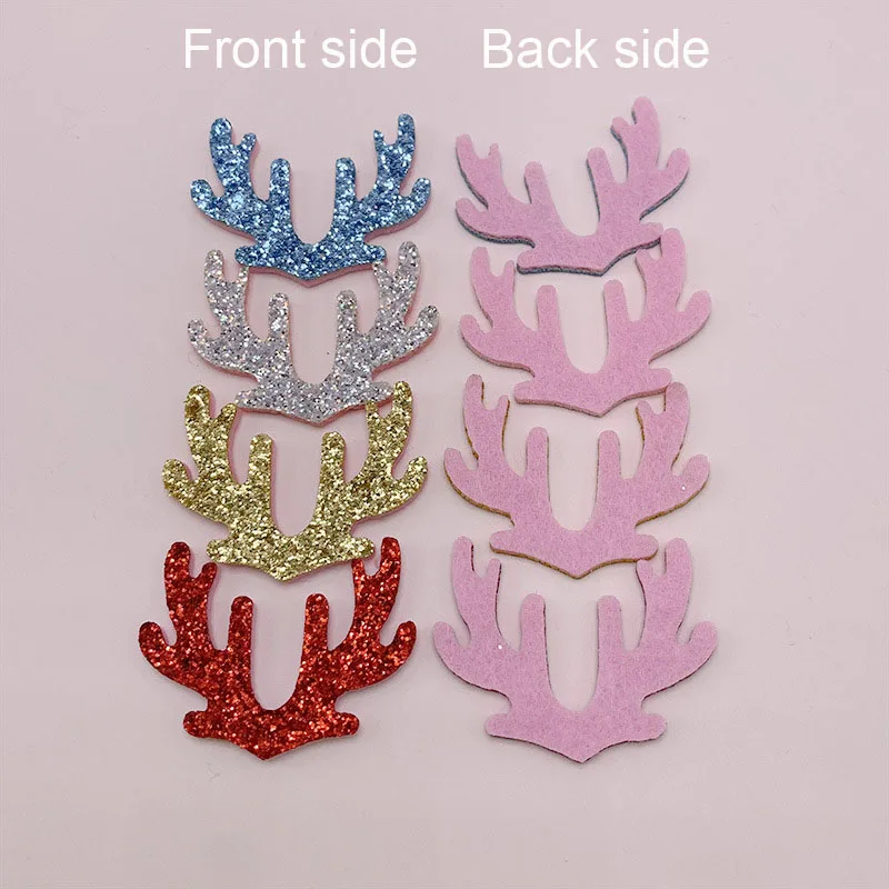 50Pcs/Lot 4*3.4CM Glitter Shiny Christmas Antler Padded Appliques For DIY Hair Clip Accessories And Headwear Decor Patches