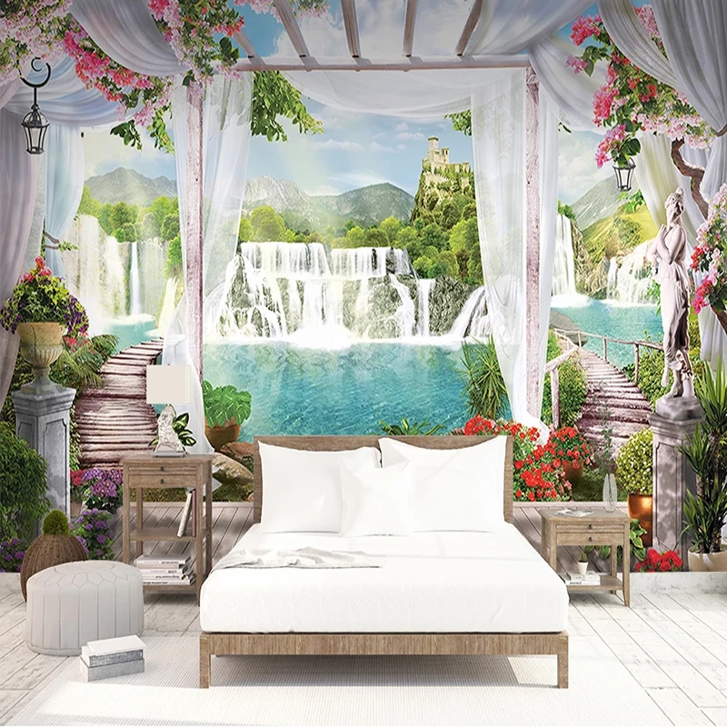 

Custom Mural Beautiful Waterfall Fairyland Balcony Photo Wallpaper Living Room Bedroom Background Wall Covering 3D Home Decor