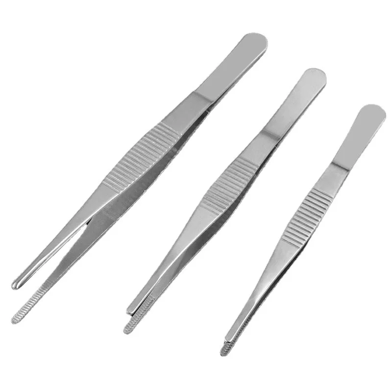 JINRUI Thickened stainless steel tweezers round head with teeth dressing tweezers straight elbow gripping tool gardening clamp