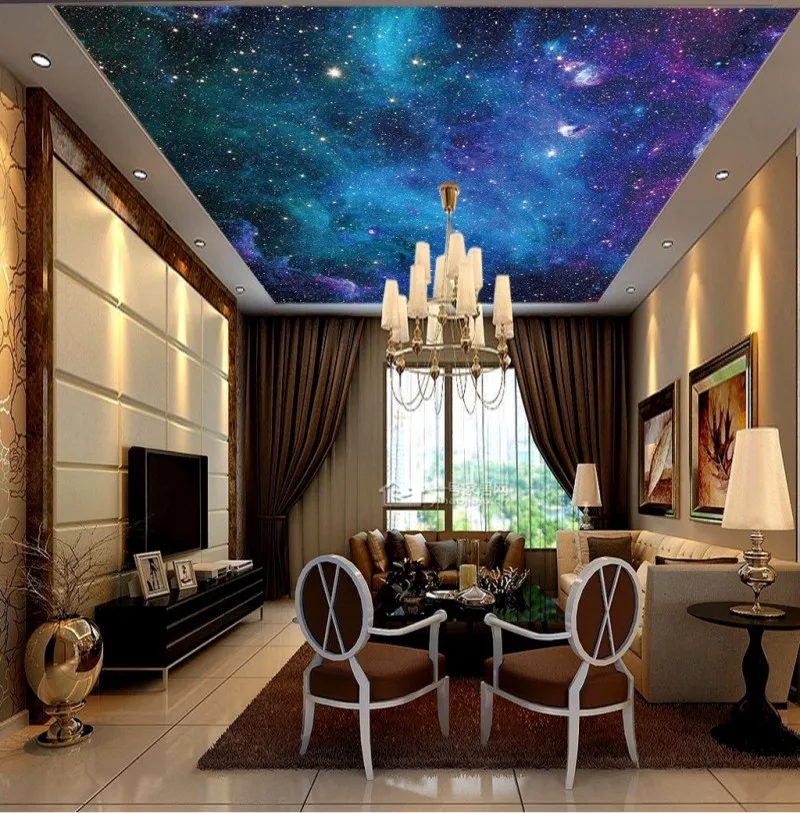 

Custom Photo Wall Paper Living Room Beautiful starry sky painting ceiling painting night mural