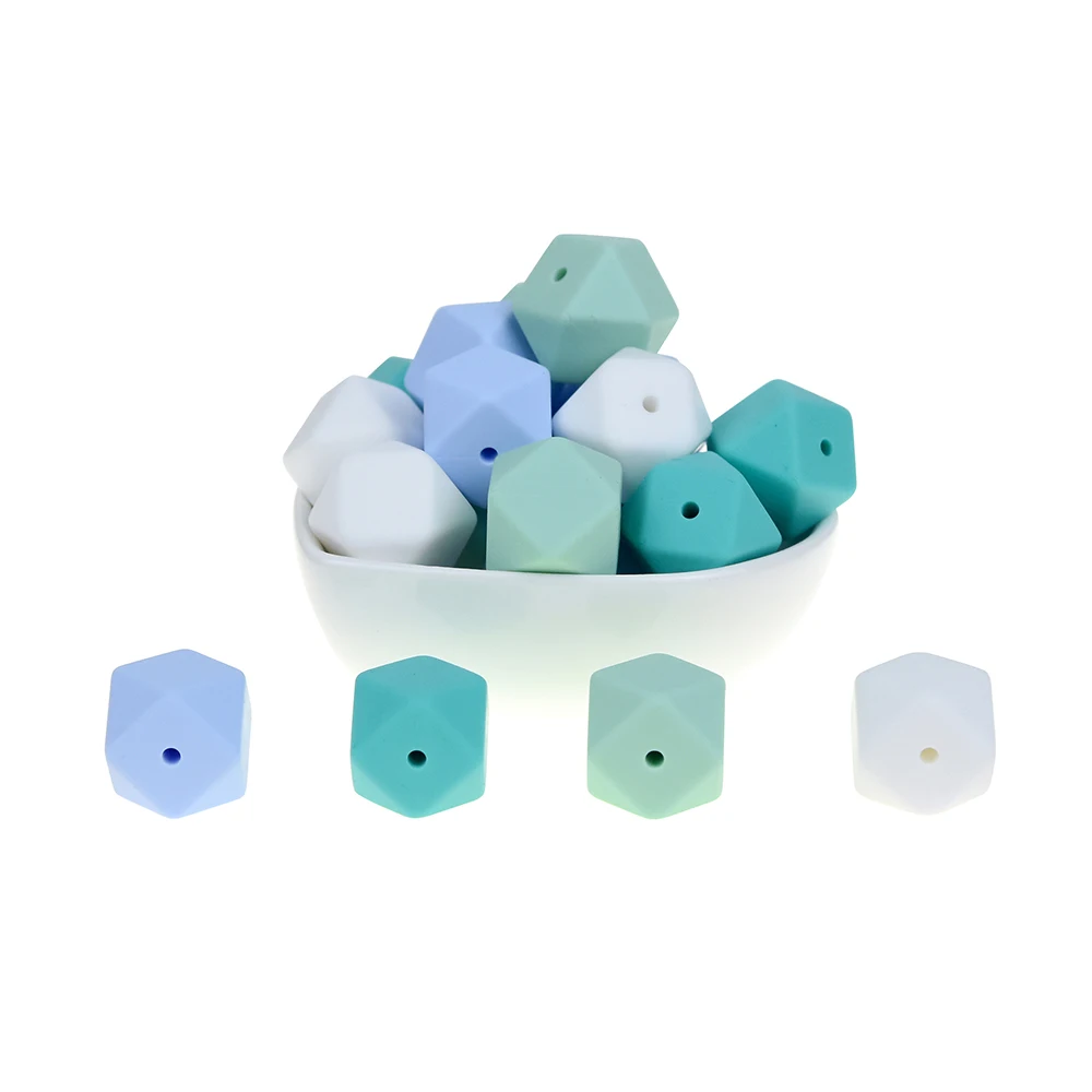 Mabochewing 50pcs 17mm Loose BPA Free Hexagon Silicone Teething Beads Food Grade Soft Chewing Bead Baby Teethers