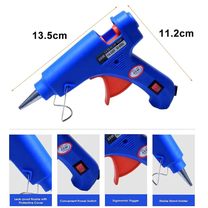 20W Hot Melt Glue Gun with 7mm Glue Sticks Mini Industrial Guns Heat Temperature Thermo Electric Repair Tool