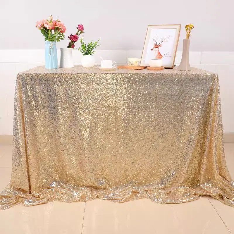 1Pcs Sequin Party Tablecloth Champagne/Rose Gold/Silver Table Cover Glitter Rectangle&Round Table Cloth For Wedding Home Decor