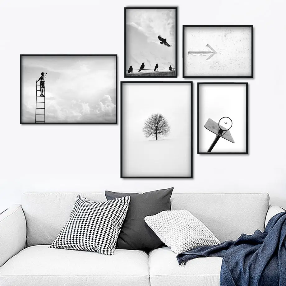 Ladder Basket Plane Bird Tree Arrow Wall Art Canvas Painting Nordic Posters And Prints Wall Pictures For Living Room Home Decor
