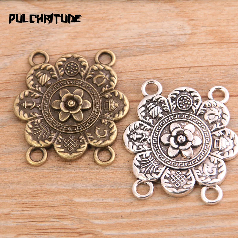 

PULCHRITUDE 4pcs 35*38mm Retro Two Color Zinc Alloy Shaped Flower Pendants Connectors Linker For DIY Charm Jewelry Accessorie