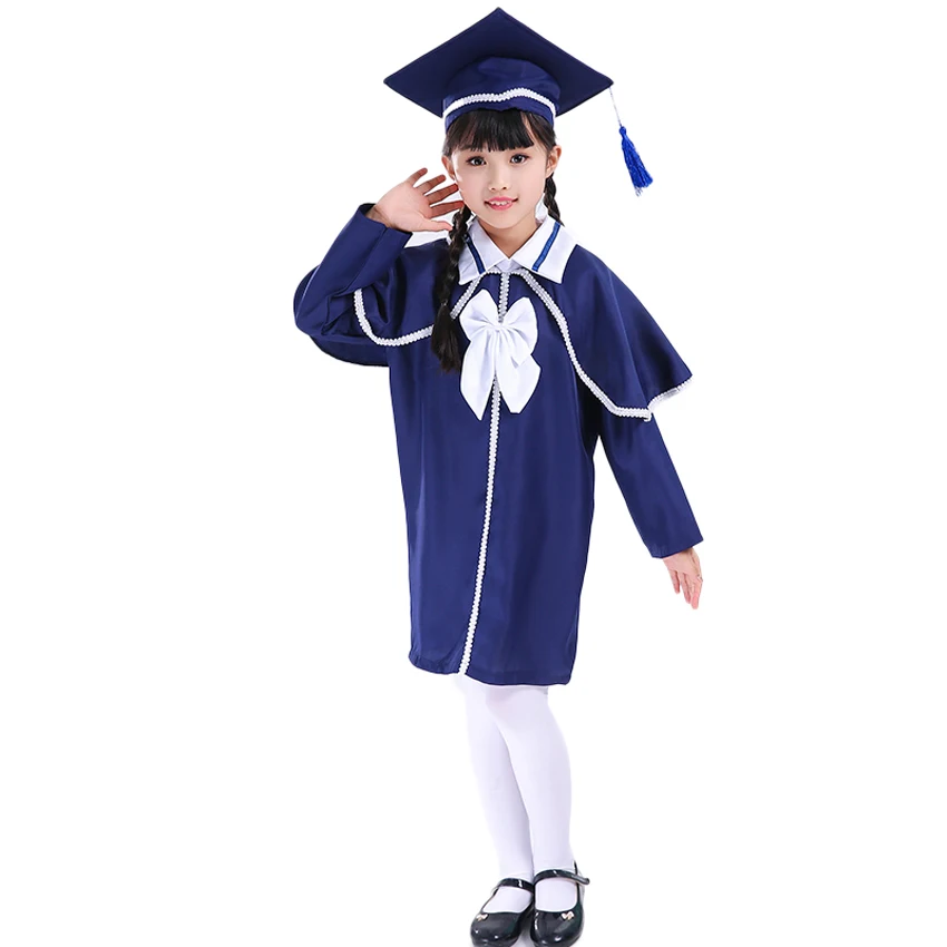 Kids Graduation Gown Children Bachelor Costumes School Students Uniform Girls Dress set with Hat Baby Performance Clothing