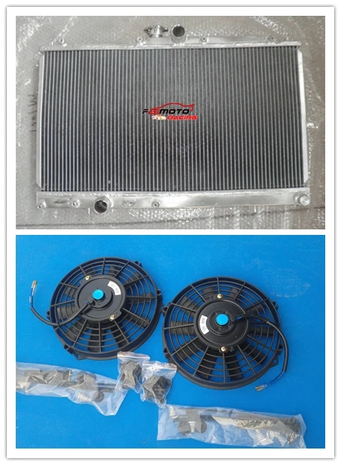 52MM 2 Row Aluminum Radiator + Fan Cooling For Mitsubishi Lancer EVO 7/8/9 MT Manual 2001-2007 07 06 05 04 03 02 01