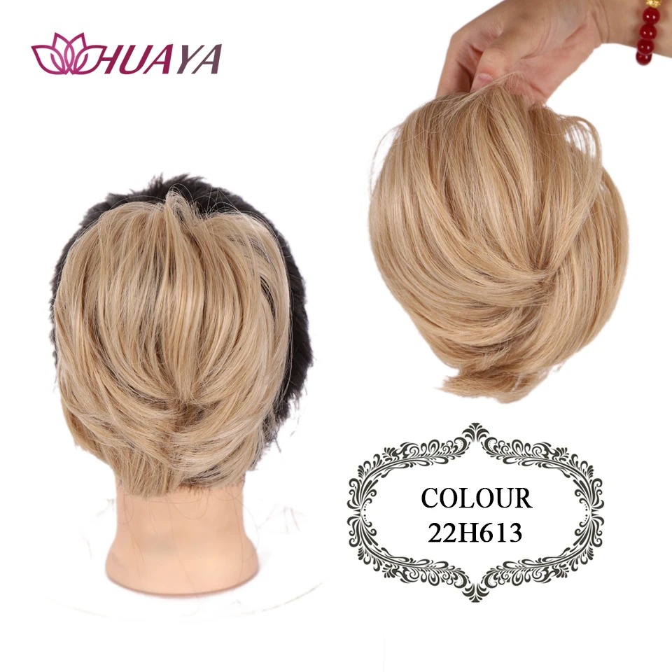 HUAYA elastyczny kok z włosów syntetyczny Scrunchie pączek Chignon roztrzepany doczepiane włosy koński ogon Updo Cover Hairpiece dla kobiet