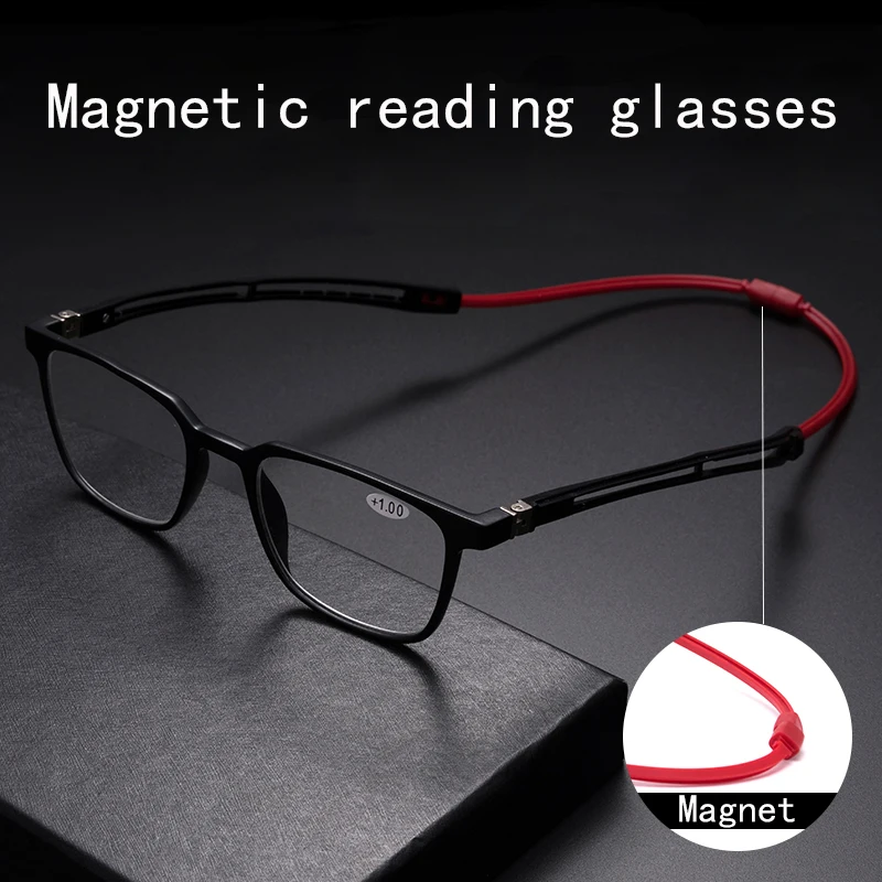 

MGHBHS High-end ladies magnetic hanging neck reading glasses portable telescopic glasses leg men's diopter glasses