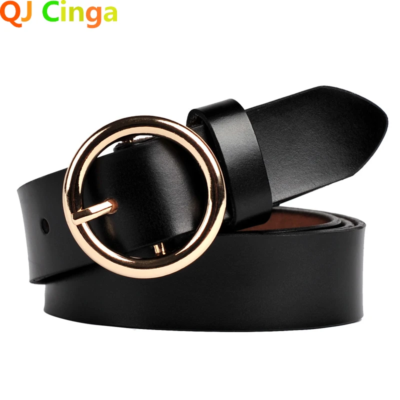 Gold Round Pin Buckle Belt Women's Black Red Fashion Leisure Women Belts White Brown Cinturon