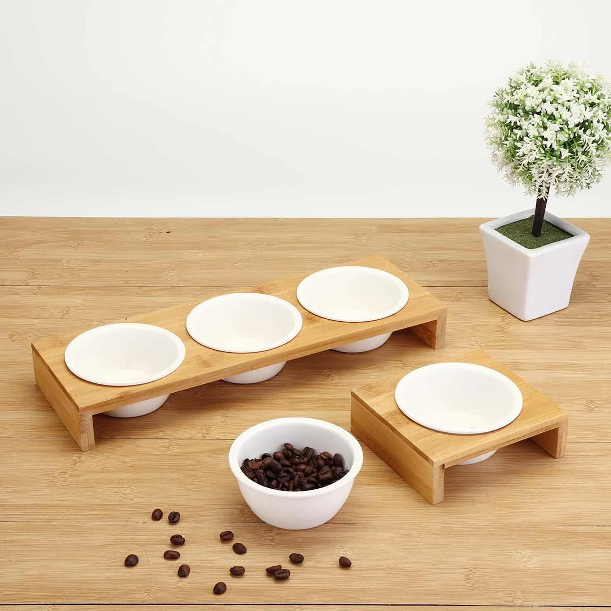 1/2/3 Bowls Cat Dog Feeders Bowl Ceramic Tableware Pet Food Water Bowl Bamboo Frame Antiskid Pet Supplies Dog Cat Feeding Bowl