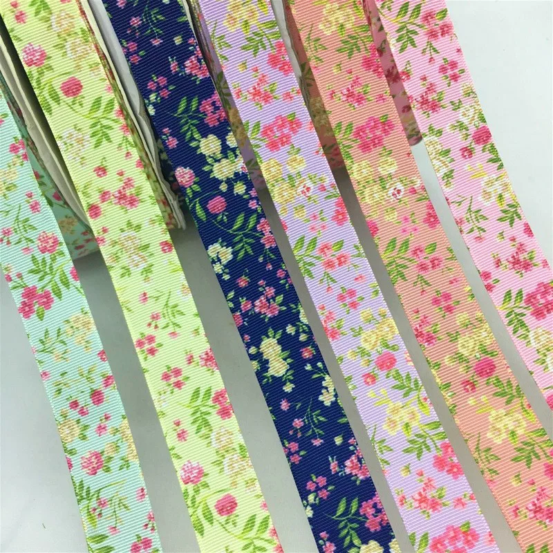 5Y 2.5cm Beautiful Flowers Printed Satin Ribbon For Handmade DIY Craft Bows  Marriage Easter Christmas Deco Gift Floral Packing