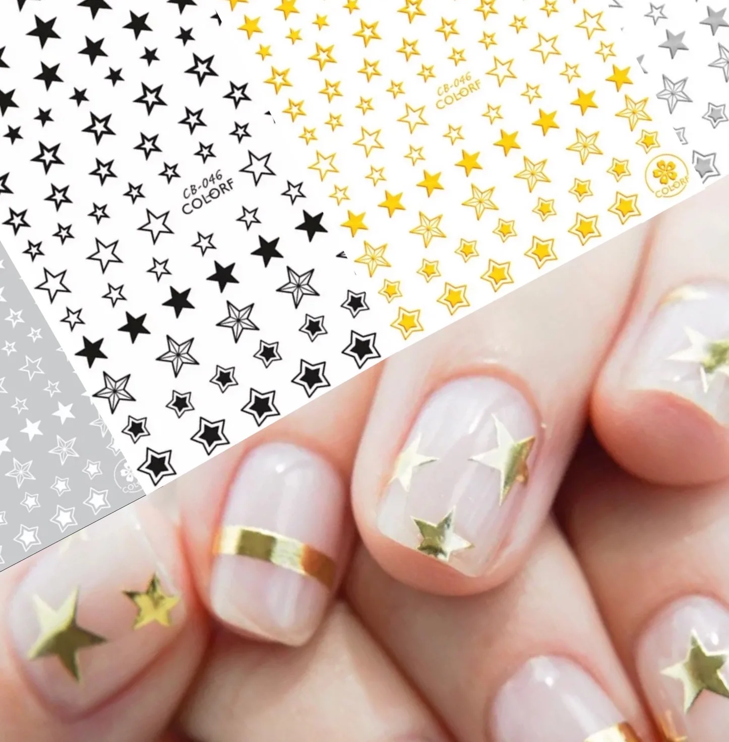 

Black White Gold Silver Stars series 3D Back glue Nail decal Nail sticker Nail decoration Nail art Nail tool Nail ornament HL36
