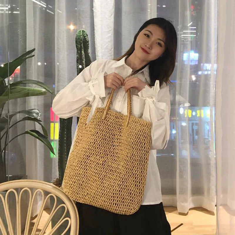 Handmade Women Handbag Designer Luxury Shoulder Bag Woven Hollow Beach Bags Summer Female Straw Bag Bohemia Large Capacity Tote