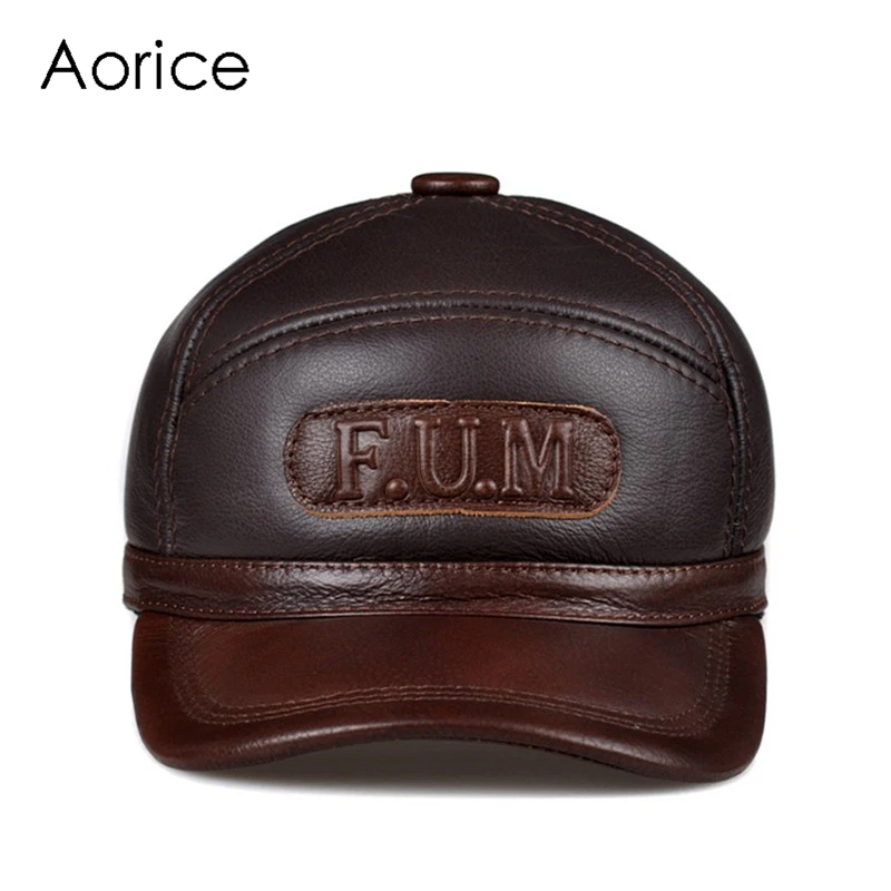 Aorice New Men\'s 100% Genuine Leather Baseball Cap Newsboy Autumn Winter Beret Cabbie Hat Golf HatS Brand Hat Caps HL062-2