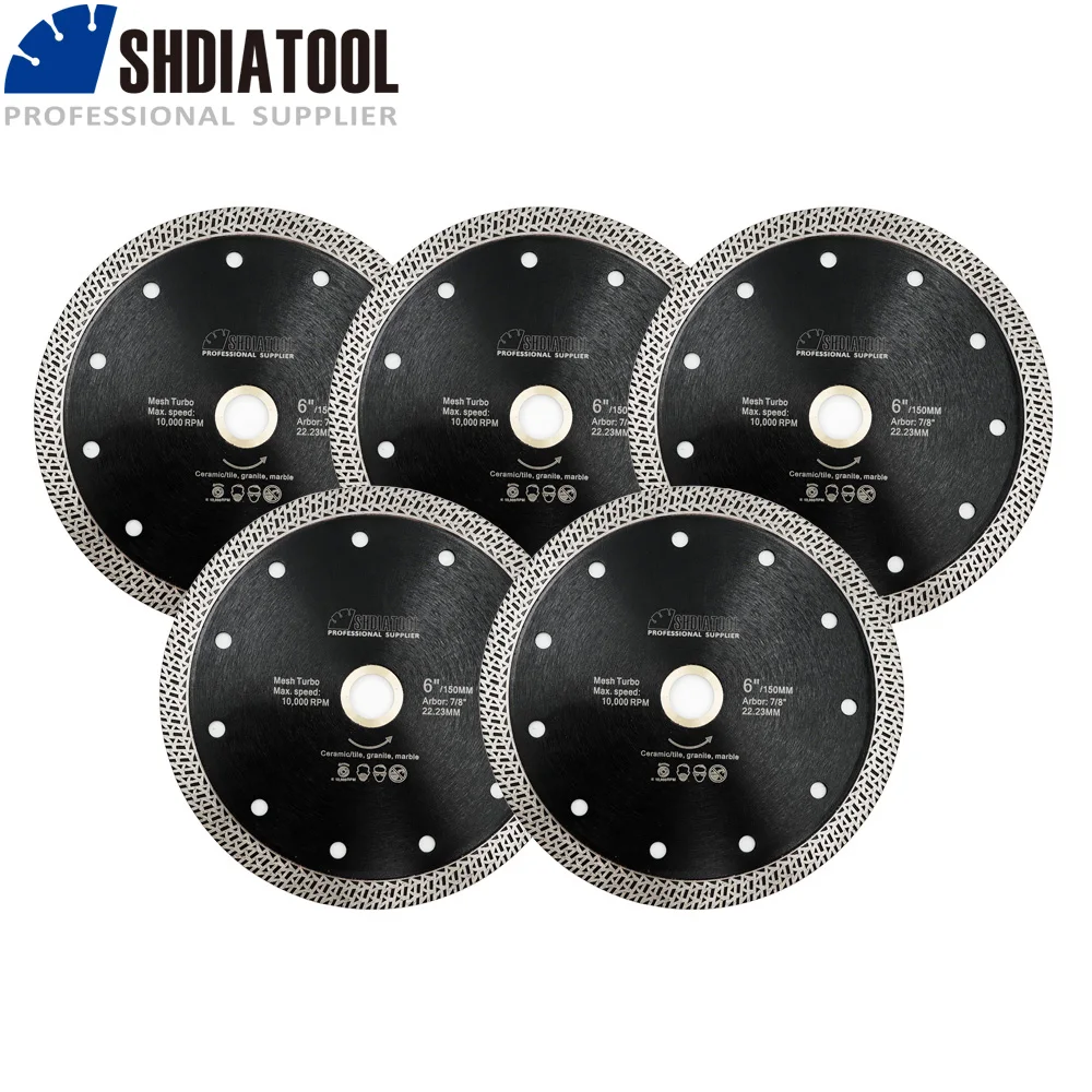 

SHDIATOOL 5pcs Dia 150mm/6" Hot-pressed Sintered Diamond Cutting Disc Mesh Turbo Diamond Saw Blade Granite Marble Tile Ceramic