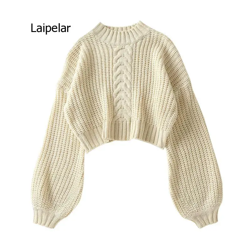 

Winter Turtleneck Sweater Women Lantern Sleeve Warm Pull Femme Hiver Sweet Red Knitted Cropped Jumper Female